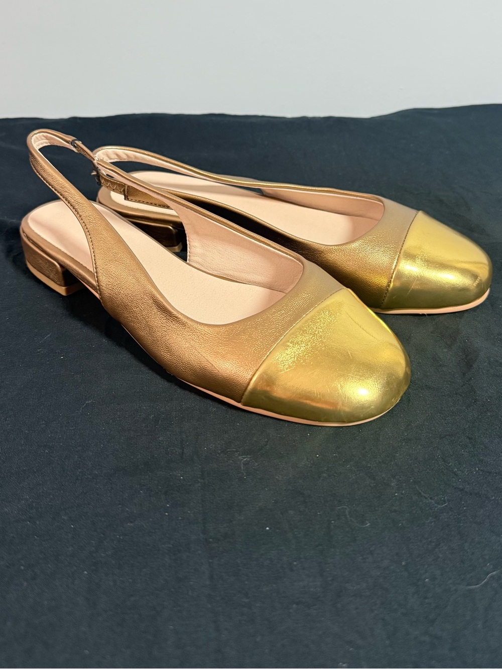 Cap Toe Two Tone Sling Back Block Heel Sandals Women’s Size 39/8-8.5